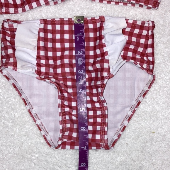 5/$20 Red gingham check ruffle bow bikini girks 12/18m - Picture 3 of 7